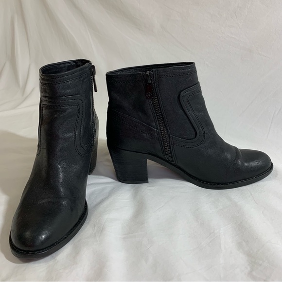 Arturo Chiang Black Leather Boots chunky heel, block heel, zipper, western, 6 - Picture 8 of 16